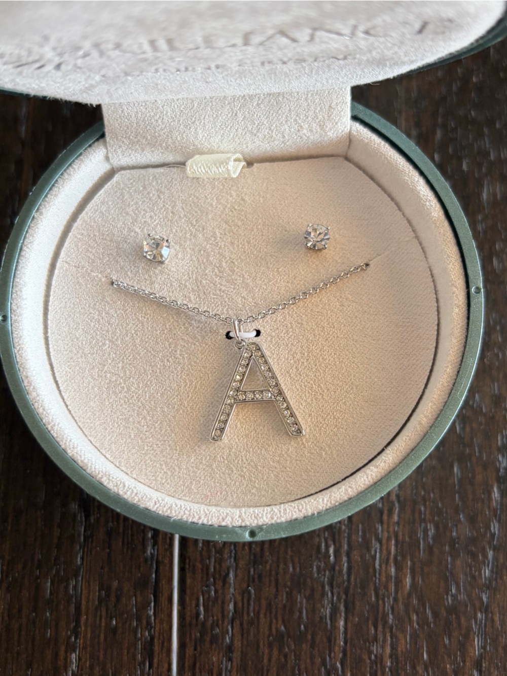 Silver Crystal 'A' Initial Necklace and Stud Earrings Set